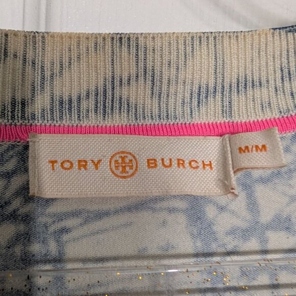 Tory Burch Cardigan Womens Size Medium Blue Baltic Sea Dream Catcher V Neck - Picture 4 of 10